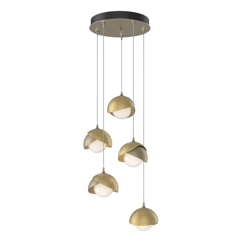 Brooklyn 5-Light Double Shade Pendant Soft Gold Modern Brass