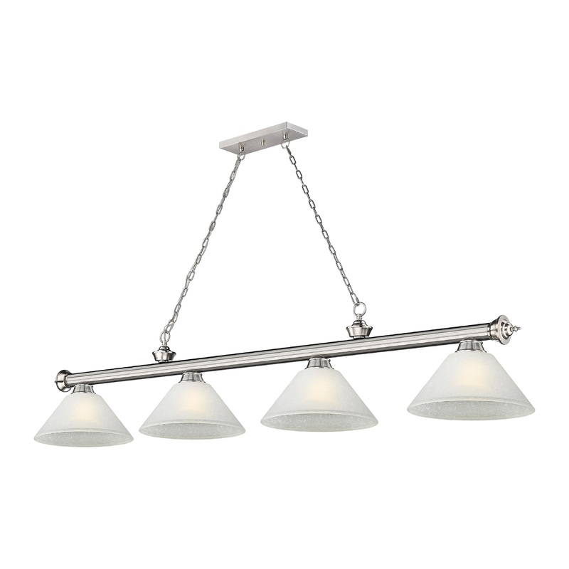 Cordon 4-Light Billiard Brushed Nickel Cone White Linen Glass
