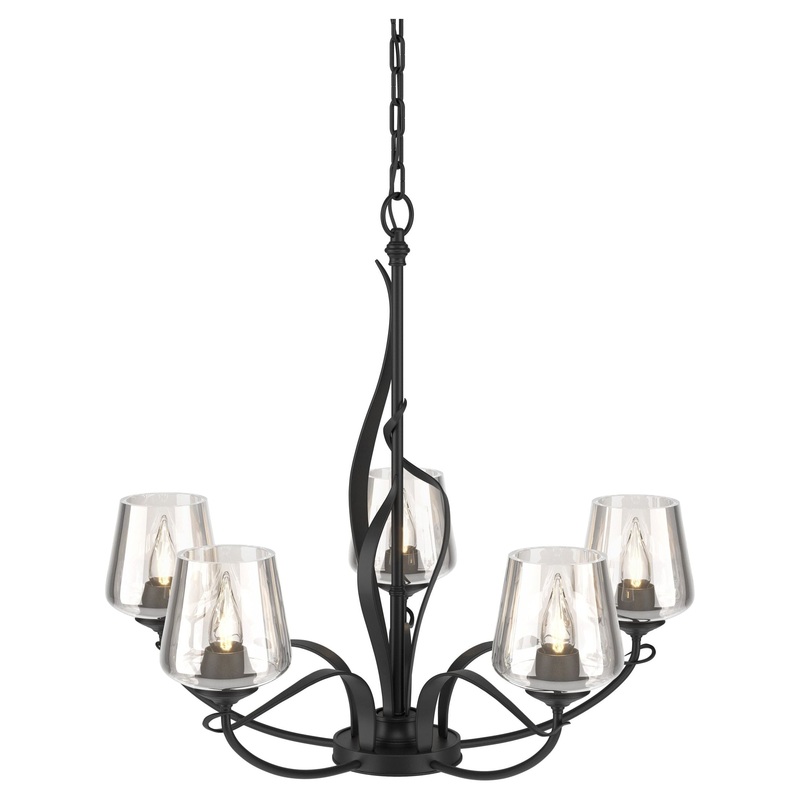 Flora 5-Arm Chandelier Black Clear Glass (ZM)