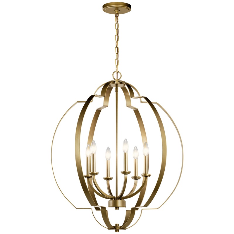 Kichler 42139NBR Six Light Foyer Chandelier, Natural Brass