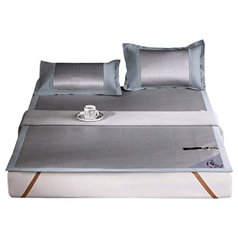 MNSSRNN Tre Pezzi di Ghiaccio Seta Mat, Estate della Moda di New Cinese Double-Sided Rattan Mat Fresco e Confortevole Stampato Tessuto Traspirante Doppio Materasso,A,180 * 200CM