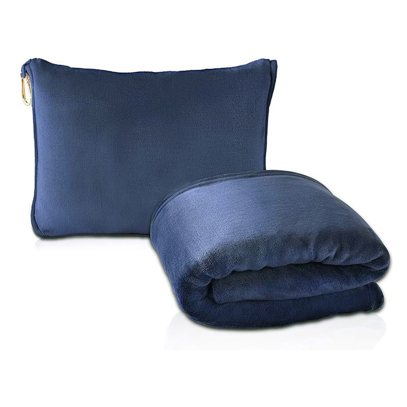 Navy Blue Multi-Function 2-in-1 Travel Blanket with Storage – 50 x 60 in (127 x 152 cm) Lightweight Airplane Companion