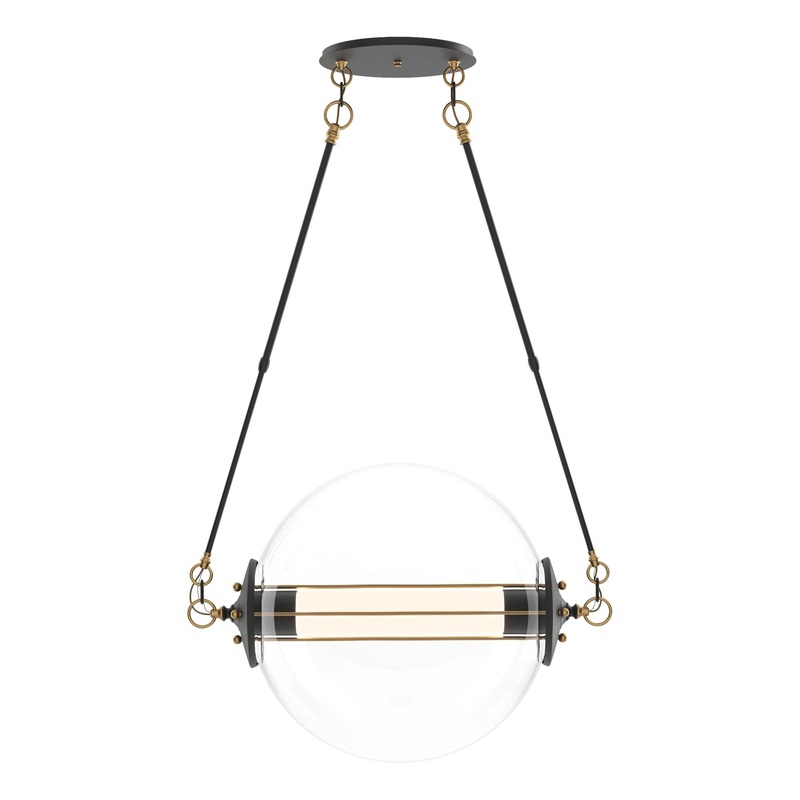 Otto Sphere Pendant Black with Brass Accents Clear Glass with Frosted Diffuser (YE)