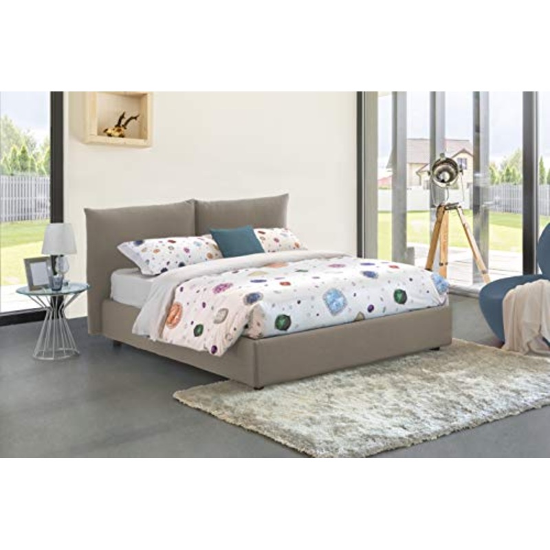 Talamo Italia Letto contenitore Matrimoniale Rosa, Made in Italy, Letto con rivestimento in tessuto, Apertura frontale, adatto per materasso cm 160×200, Tortora