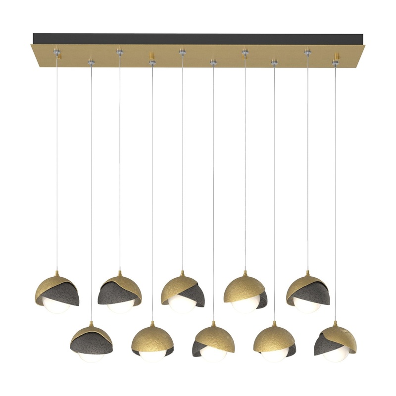 Brooklyn 10-Light Double Shade Pendant Modern Brass Natural Iron