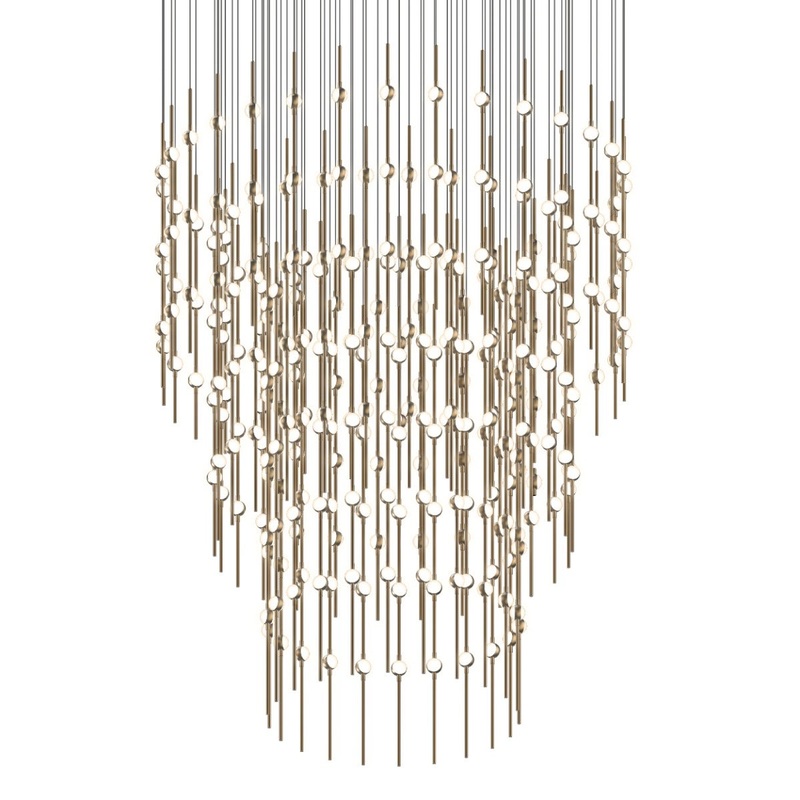Constellation 48″ Centaurus Pyramid LED Pendant Satin Brass with Clear Faceted Acrylic 2700K