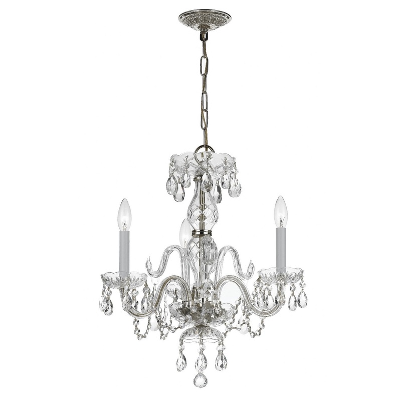 Crystorama 5044-CH-CL-MWP Traditional Crystal Three Light Mini Chandelier Polished Chrome