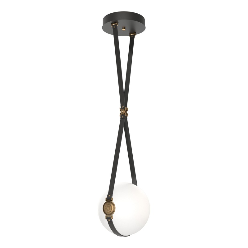 Derby Small LED Pendant Black Antique Brass with Black Leather Non-Branded Plate