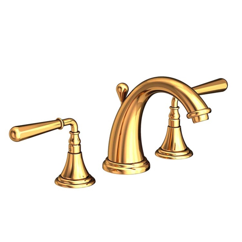 Lavatory Faucet Bevelle Widespread 8 to 20 Inch Spread 2 Lever ADA Polished Gold PVD 1.2 Gallons per Minute Brass Spout Height 4-1/8 Inch