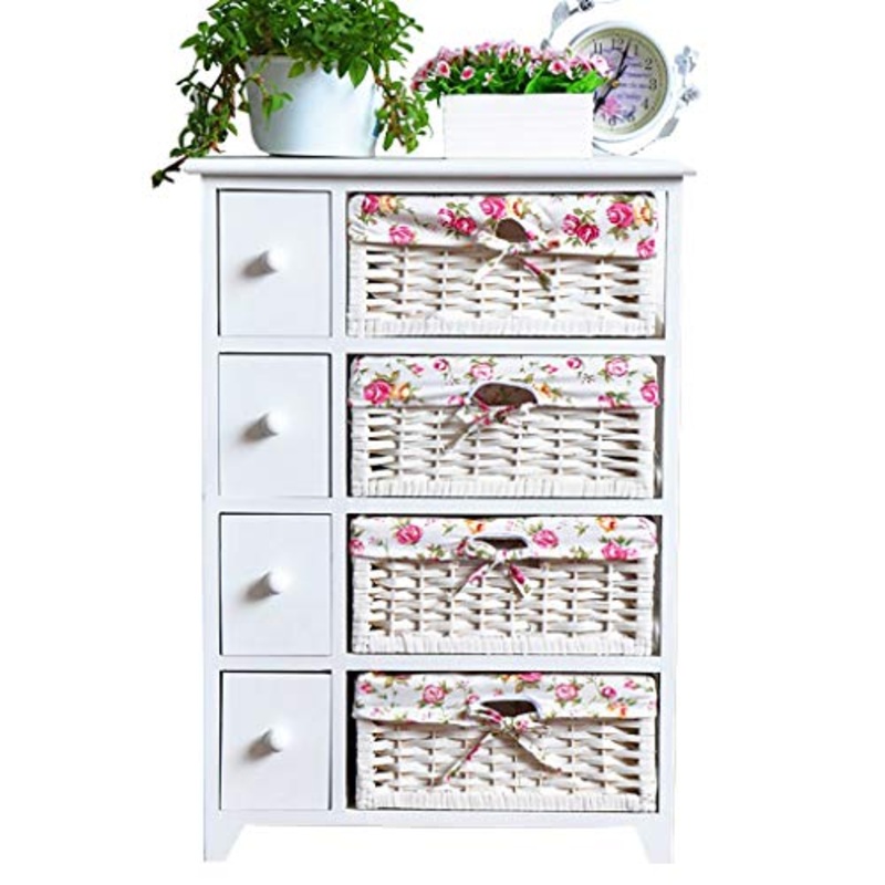 Lw Shelf Mobili Paulownia Bianco a 4 Strati del cassetto del Governo sul Petto con Cestini di vimini-52  30  74 Centimetri