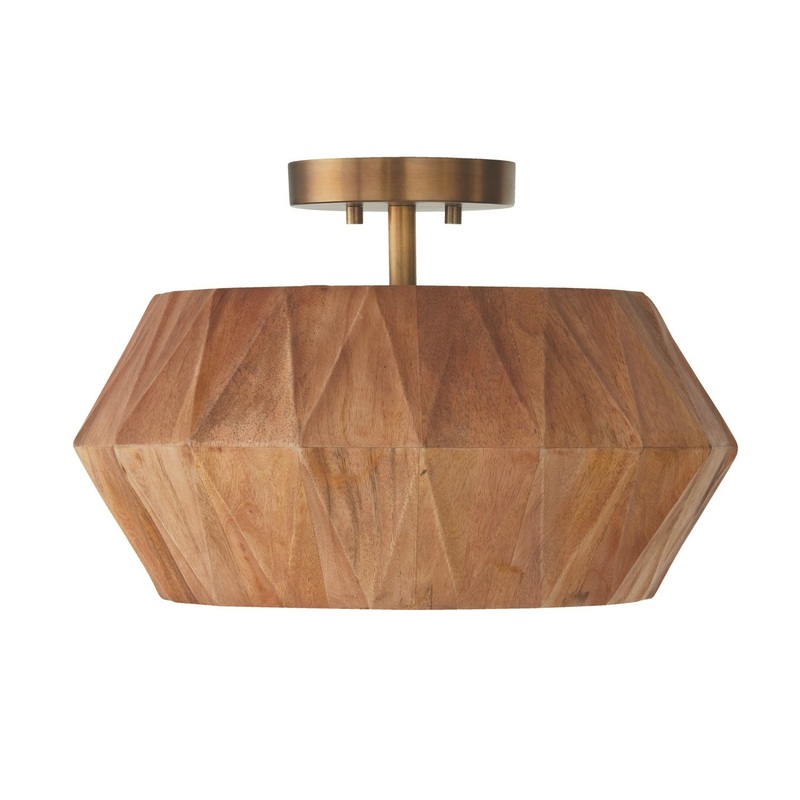 One Light Semi-Flush Mount from the Nadeau Collection in Light Wood and Patinaed Brass Finish by Capital Lighting