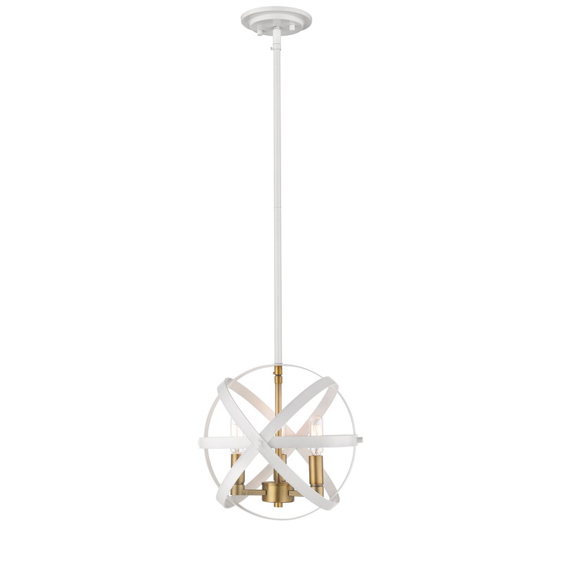 Three Light Pendant from the Cavallo Collection in Hammered White / Olde Brass Finish by Z-Lite