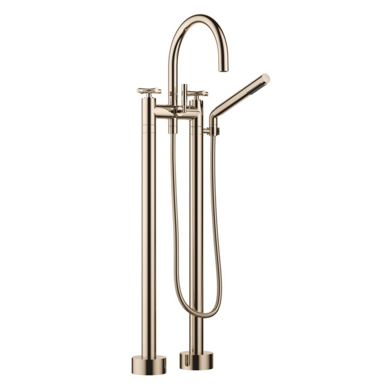 Tub Filler TARA Freestanding Mixer with Handshower 5-7/8 Inch Spread 3 Cross/Lever Champagne