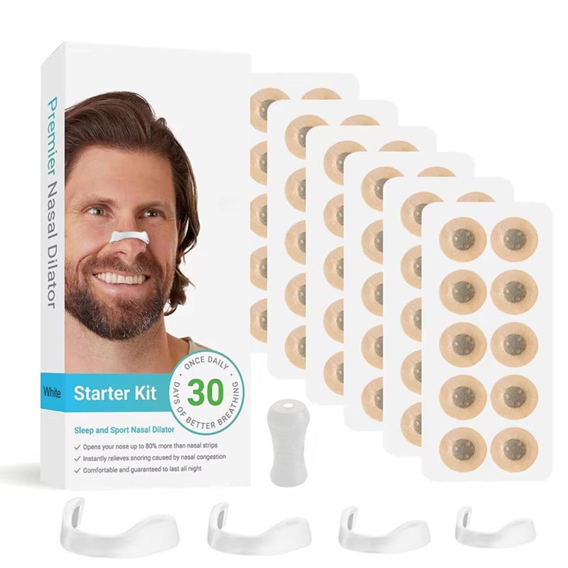 White Round Anti-snoring Patch Set (30 Pairs of patches) Magnetic Nasal Dilator Kit for Snoring Relief – Reusable Multi-Size Sleep & Sport Breathing Aid