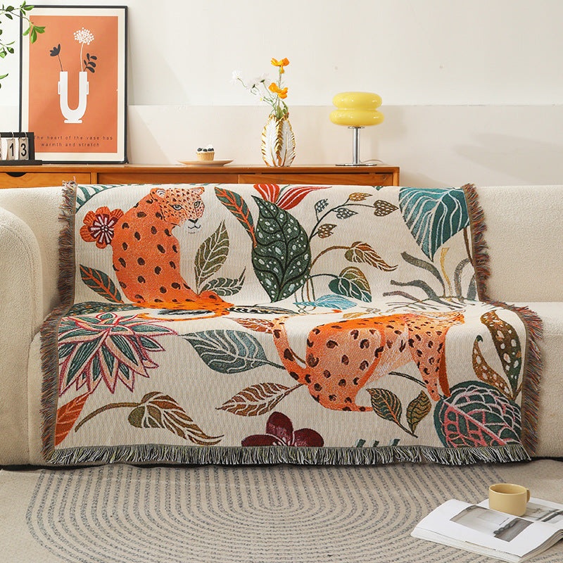 130*160cm Leopard Print Jacquard Blanket – Multi-Function Design