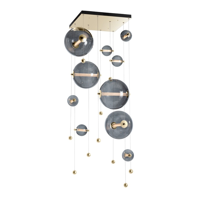 Abacus 10-Light Square LED Pendant Modern Brass Cool Grey Glass (YL)