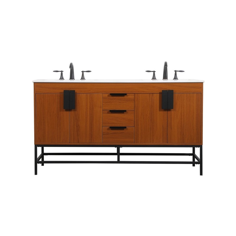 Double Bathroom Vanity from the Eugene Collection in Teak Finish by Elegant Lighting