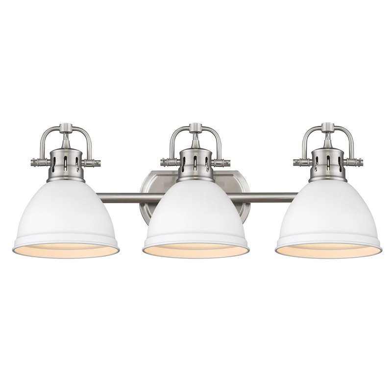 Duncan 3 Light Bath Vanity in Pewter with a Matte White Shade