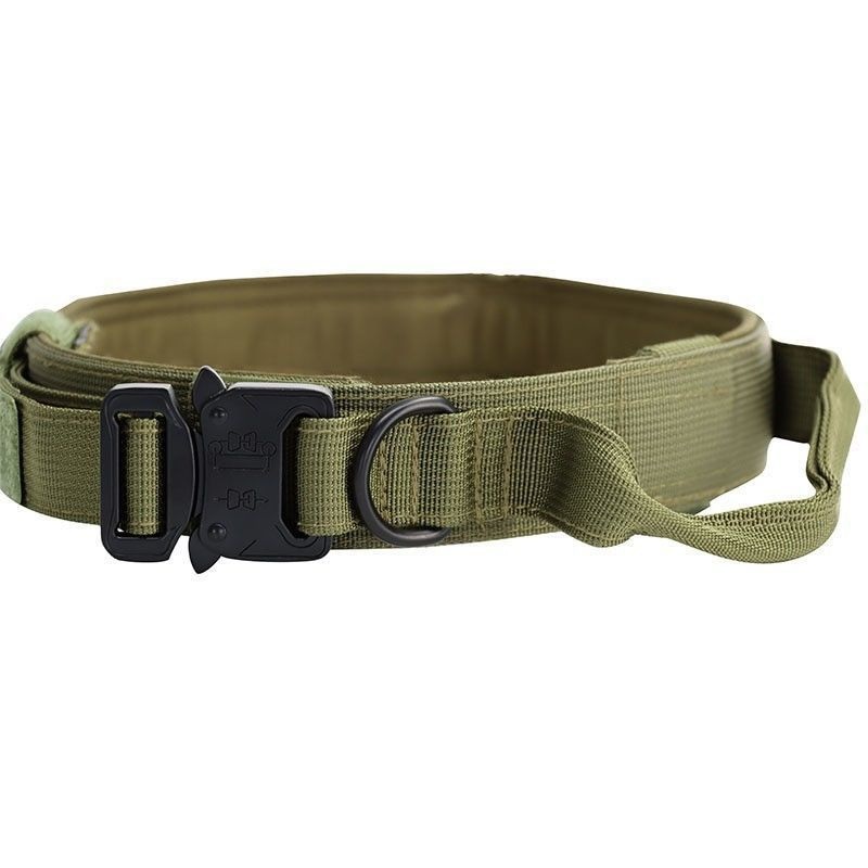 L Green Tactical Dog Collar – Heavy Duty Nylon Pet Collar for Medium & Large Dogs, Adjustable (3.8cm Width)