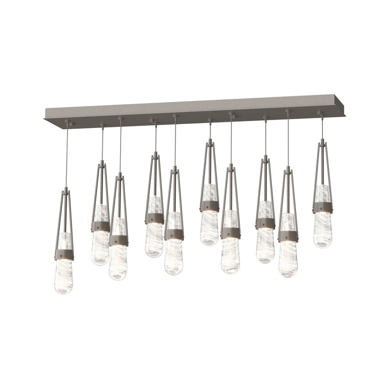 Link 10-Light Blown Glass Pendant Dark Smoke Clear Glass with White Threading (YJ)