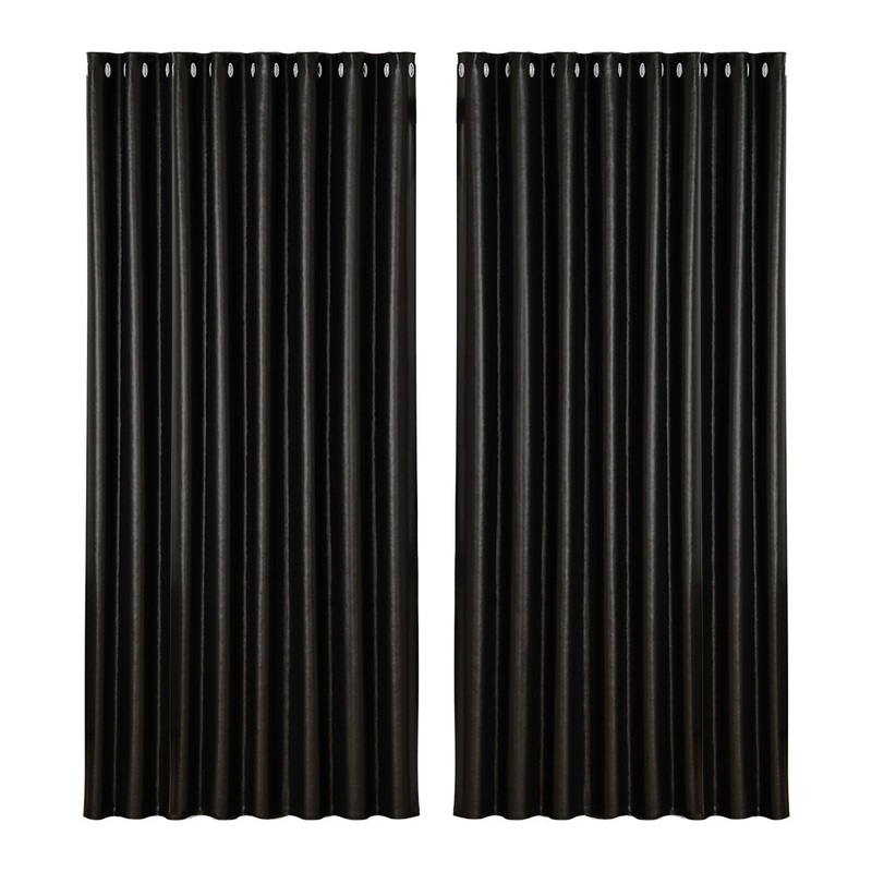 Artiss 2X Blockout Curtains Eyelet 300x230cm Black Shine