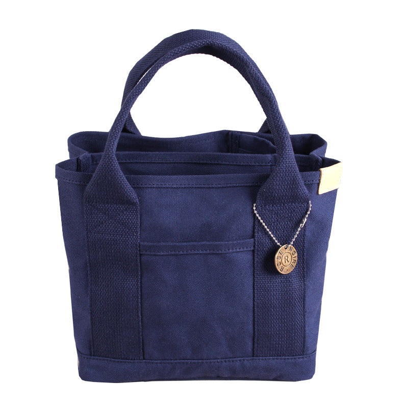 Dark Blue Canvas Lunch Tote Bag – Stylish Handbag with Multiple Compartments for Women
