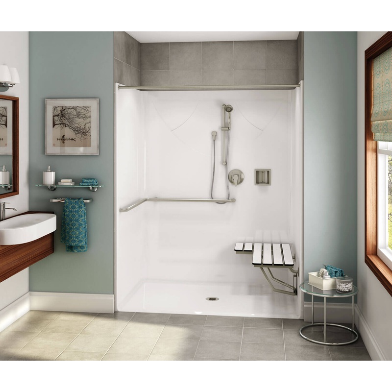 MAAX 106044-000-002-105 OPS-6036 ADA Compliant (with Seat) AcrylX Alcove Center Drain One-Piece Shower in White