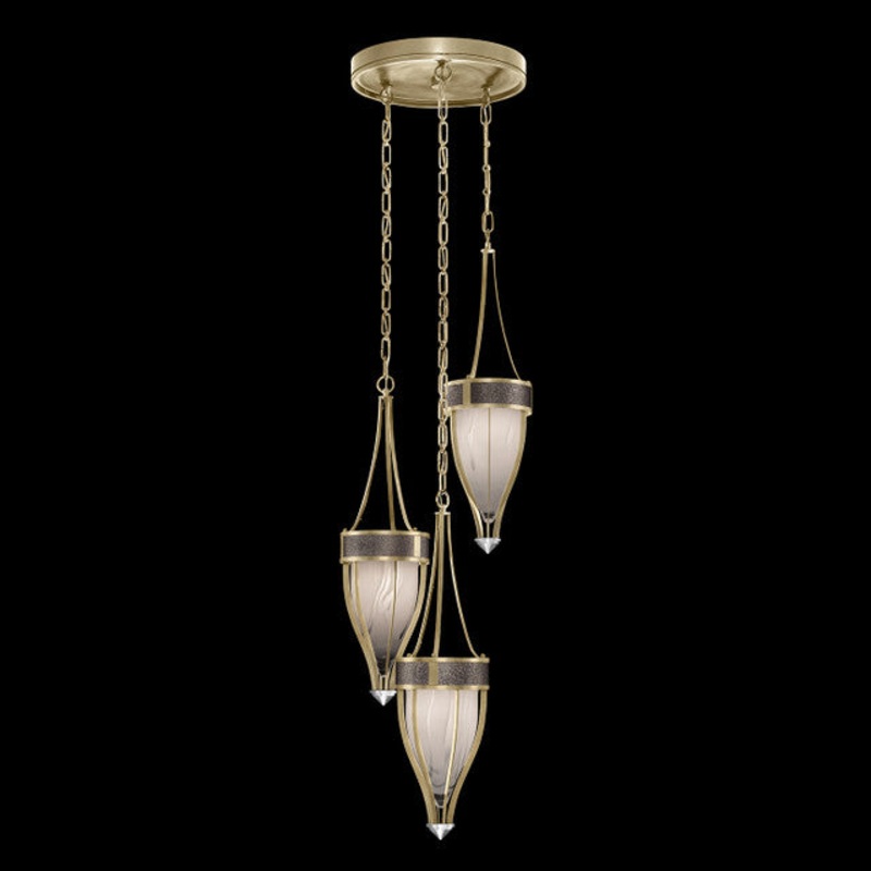 Mirage 17.5″W Round Pendant Soft Gold Leaf/Nickel/Pebble