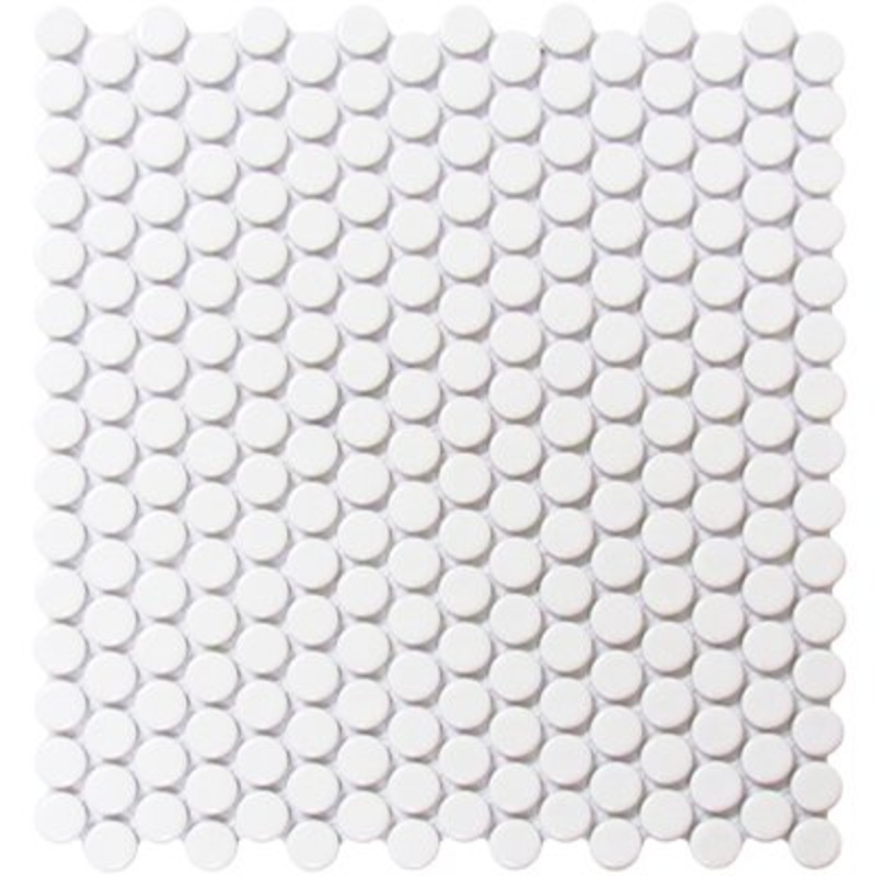 Roca Tile Usa Inc United States Ceramic Tile Cc Mosaics Ii Bright White Penny Round Porcelain Mosaics. Ufcc109-12Mt 1 Sheet = 1 Sq. Ft.