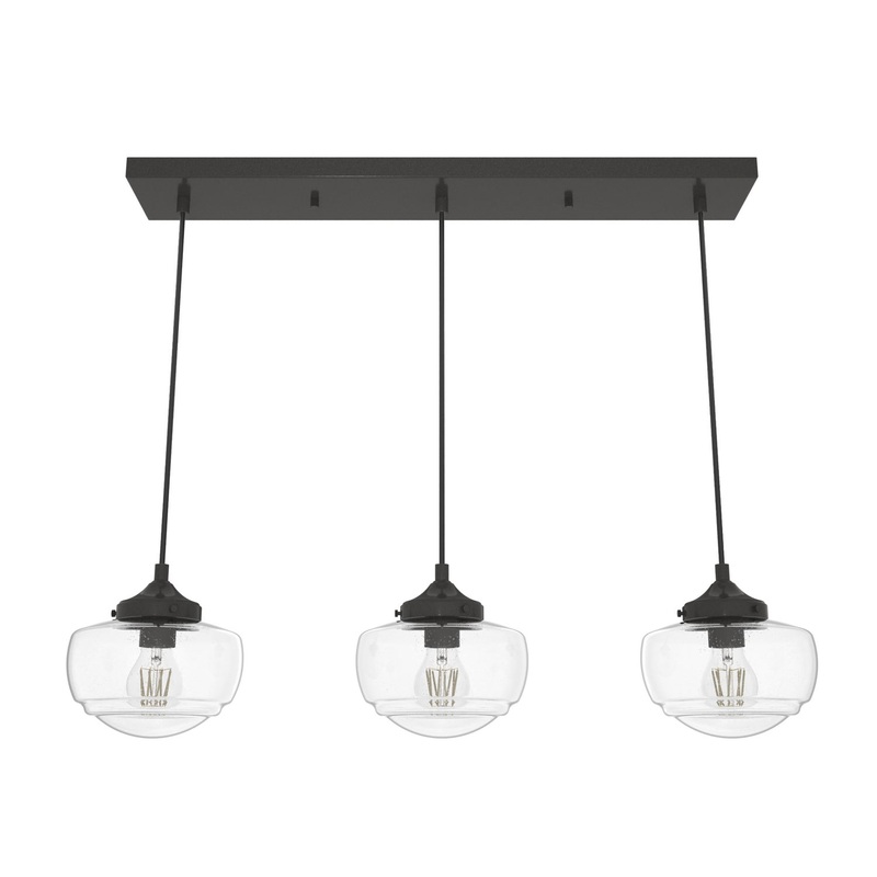 Three Light Linear Cluster from the Saddle Creek Collection in Noble Bronze Finish by Hunter
