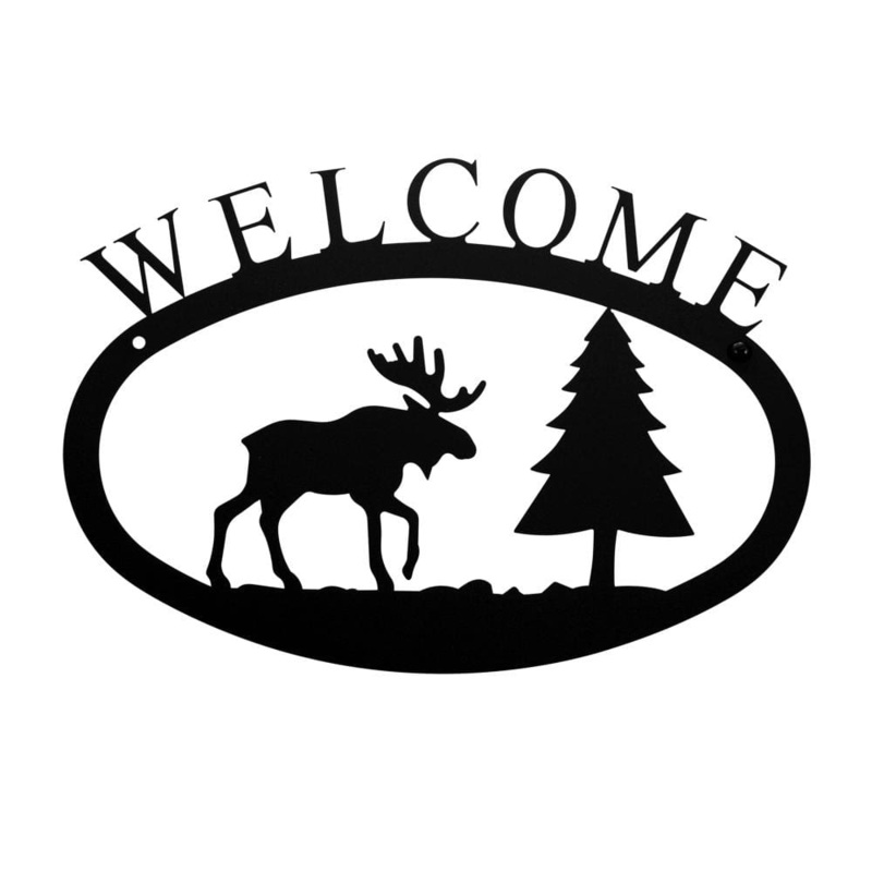 Village Wrought Iron WEL-22-S Moose & Pine Welcome Sign Small