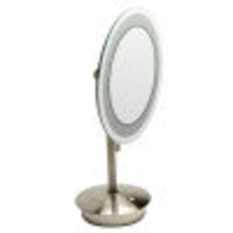 ALFI brandABM9FLED-BN Brushed Nickel Tabletop Round 9″ 5x Magnifying Cosmetic Mirror with Light