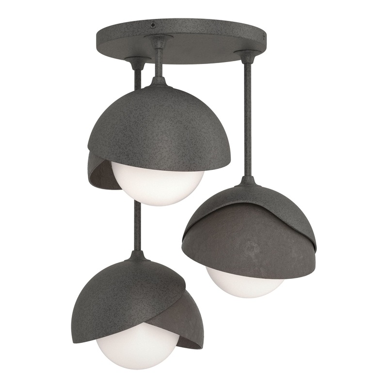 Brooklyn 3-Light Double Shade Semi-Flush Natural Iron Dark Smoke