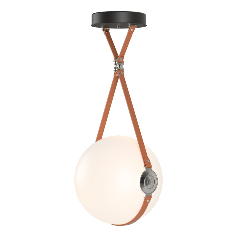Derby Large LED Pendant Black Polished Nickel with Chestnut Leather Non-Branded Plate