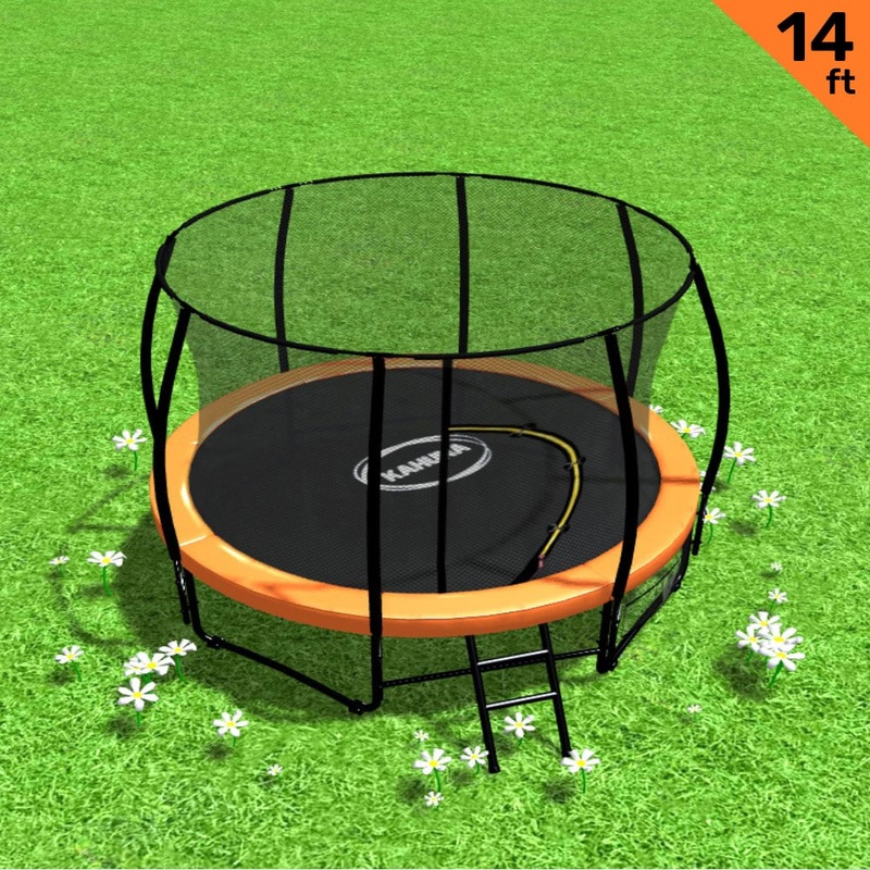 Kahuna 14ft Trampoline Free Ladder Spring Mat Net Safety Pad Cover Round Enclosure – Orange