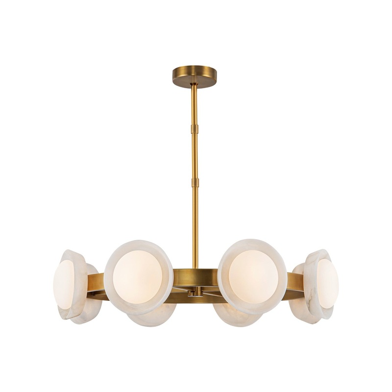 LED Chandelier from the Alonso Collection in Vintage Brass/Alabaster Finish by Alora