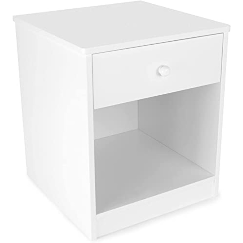 Leomark comodino classico per cameretta con cassetto e scompartimento apertoin, cassettiera per bambini in legno, colore bianco, dimensioni: 34cm x 33,5cm x 40cm (LxPxA)