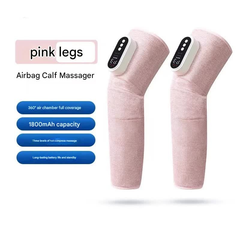 Rechargeable Air Compression Leg Massager with Heat Therapy for Knee & Calf Relief(pink-Double)