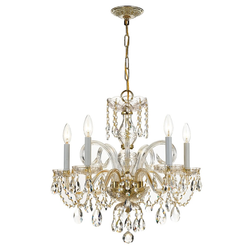 Crystorama 1005-PB-CL-MWP Traditional Crystal Five Light Chandelier Polished Brass