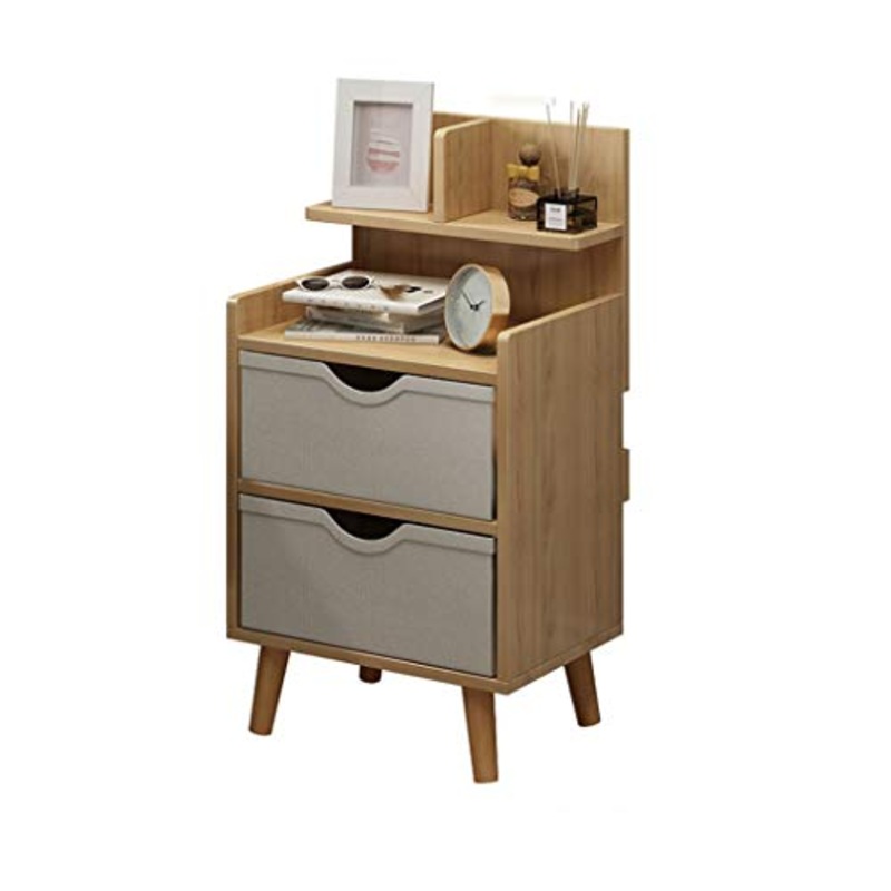 LICHUAN Tavolino da comodino con 2 cassetti, ripiano in legno massiccio nordico con gambe finali comodino multifunzionale, armadietto per camera da letto, soggiorno, tavolino facile da montare