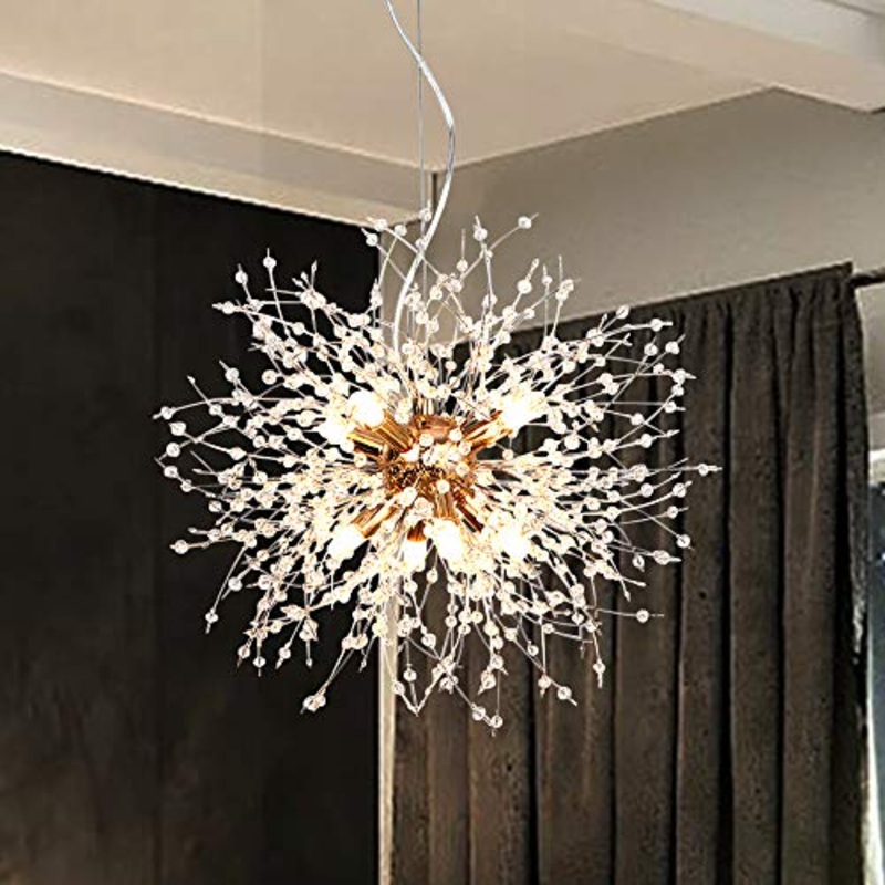 LynPon moderno lampadario in oro cristallo sputnik plafoniera fuochi d’artificio lampada a sospensione apparecchio per sala da pranzo camera da letto (8 luci, diametro 15,7 pollici)