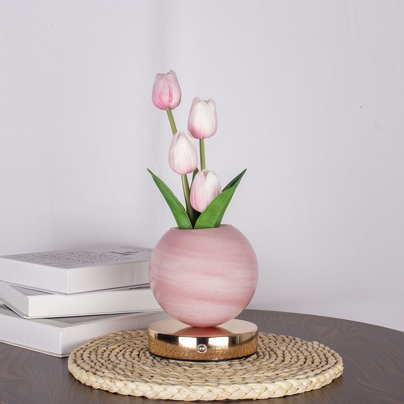 Pink Tulip Night Light with Realistic Bouquet – Dreamy Planet LED Mood Lamp for Bedroom Decor with 3-Color Touch Dimming