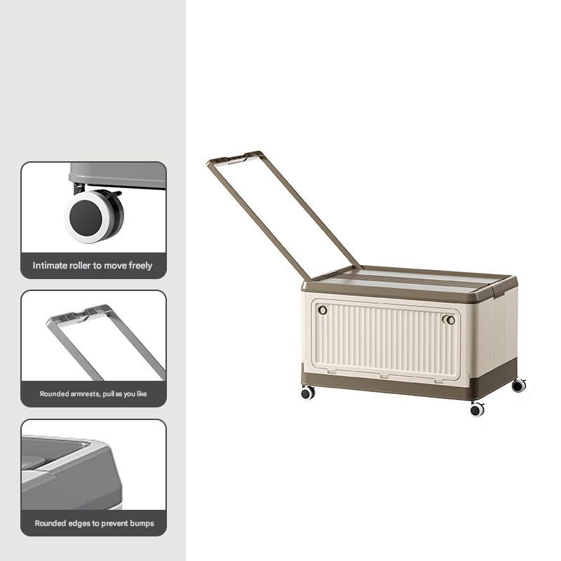 Size S Brown Collapsible Storage Box with Wheels and Telescopic Handle – Stackable Folding Crate for Car & Home