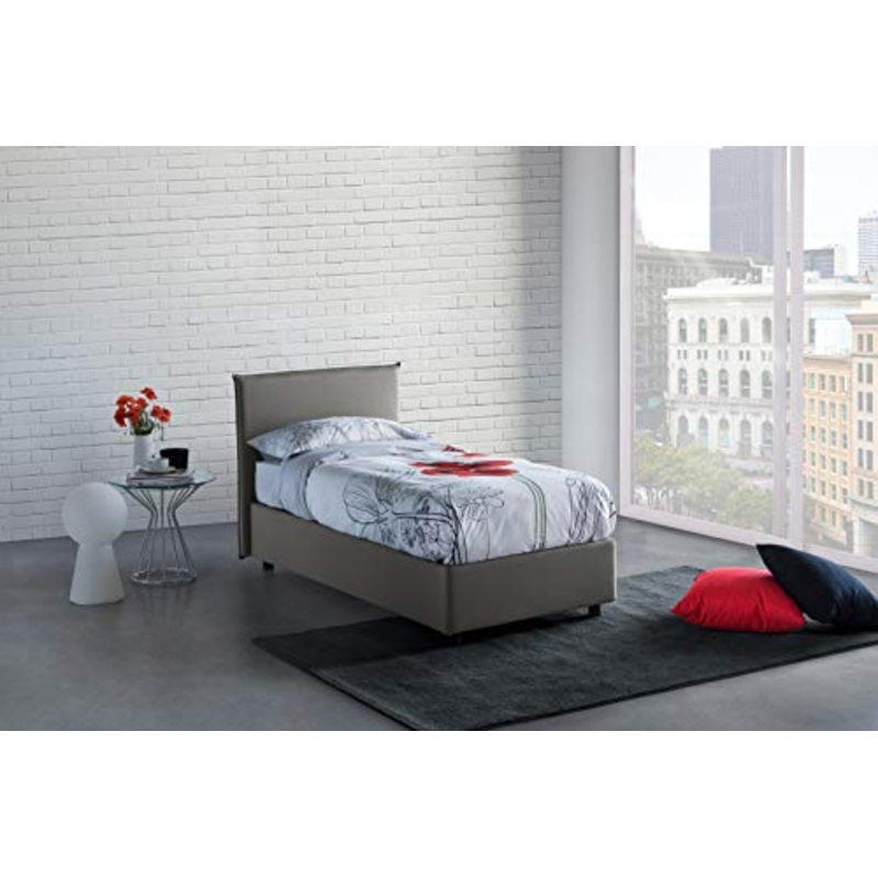 Talamo Italia Letto contenitore Singolo Anna, Made in Italy, Letto con rivestimento in tessuto, Apertura frontale, con materasso cm 80×190 incluso, Grigio