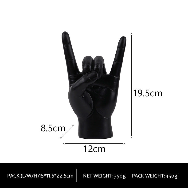 Black Left Hand Resin Rock and Roll Hand Figurine – Stylish Desk and Living Room Decor