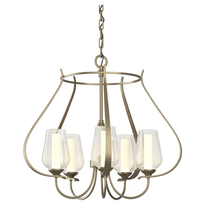 Flora 5-Arm Chandelier Soft Gold Seeded Glass with Opal Diffuser (ZS)
