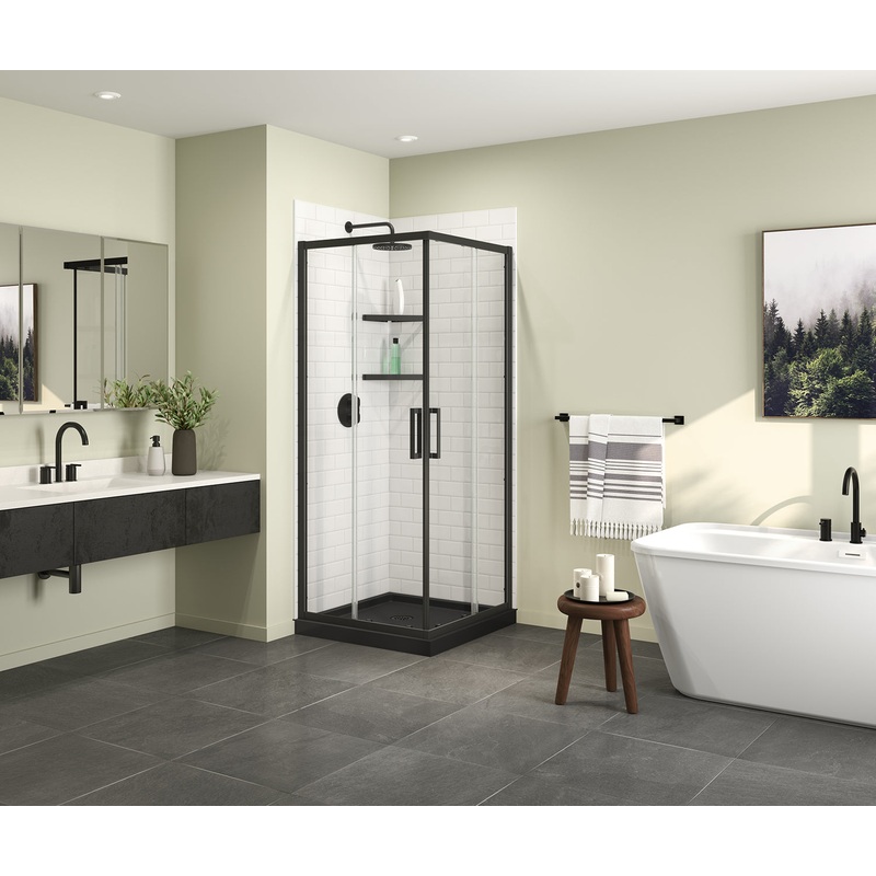 MAAX 107485-900-340-000 Scarlet 32 x 32 Acrylic Corner Drain Shower Kit in Black with Clear Glass in Matte Black