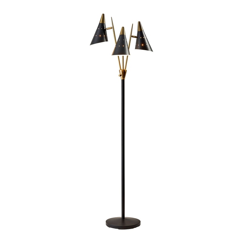 Nadine 3-Arm Floor Lamp Black/Antique Brass