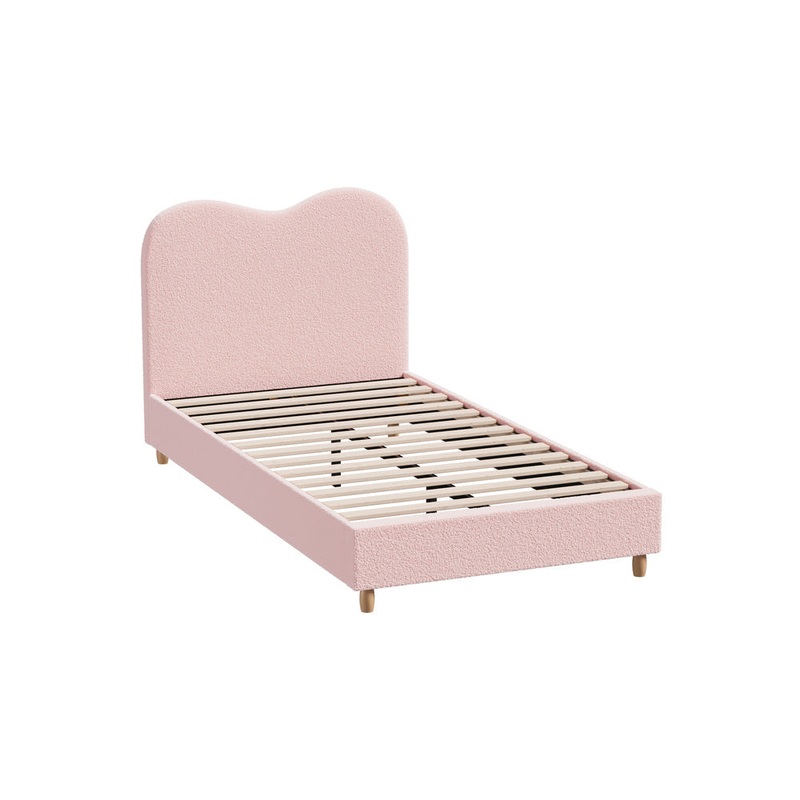 Oikiture Bed Frame King Single Size Pink Boucle Cloud Shape