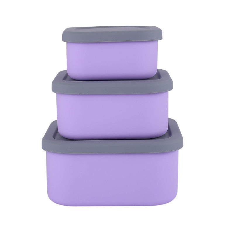 Purple 3-Piece Stackable Silicone Food Storage Container Set – Microwave Safe Lunch Boxes (300/700/1300ml)